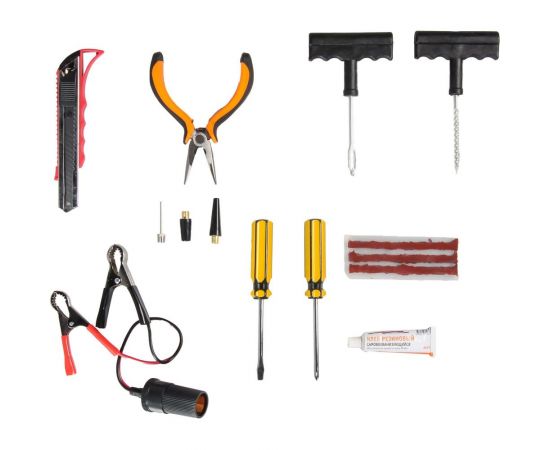 Двухпоршневой компрессор AIRLINE X5 с комплектом инструмента, 2 отвертки, ремкомплект для бескамерных шин, нож, плоcкогубцы CA-020-01NR – изображение 4