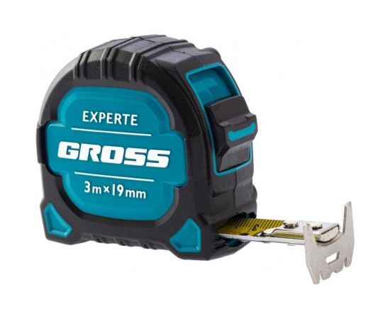 Рулетка GROSS Experte, 3 м x 19 мм, двухкомпонентный корпус, магнит, двухсторонняя разметка, нейлон 32574 