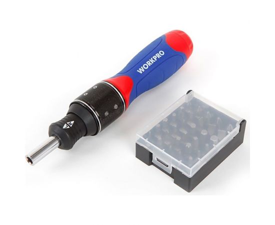 Реверсивная отвертка WORKPRO 6-скоростная с двойным приводом 32 насадки WP221055 