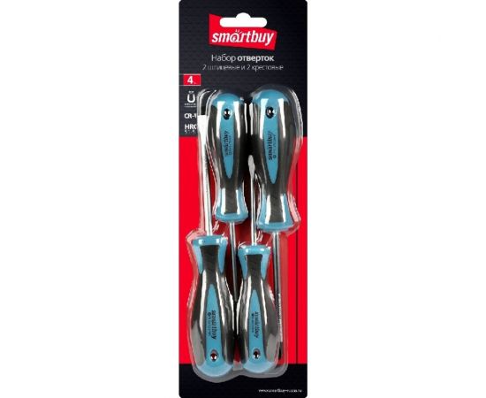 Набор отверток Smartbuy 4 штуки, шлицевые и крестовые, намагниченный наконечник, CR-V SBT-SCN-4P1 – изображение 2