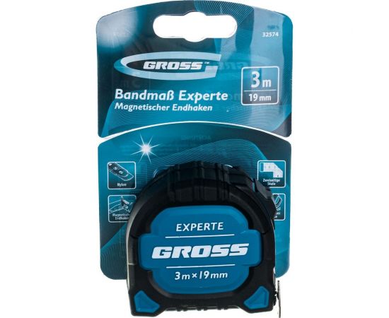 Рулетка GROSS Experte, 3 м x 19 мм, двухкомпонентный корпус, магнит, двухсторонняя разметка, нейлон 32574 – изображение 2
