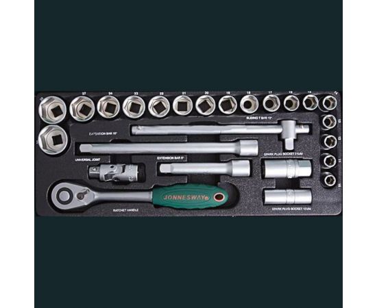 Набор торцевых головок 25 предметов 1/2" DR (10-32 мм) Jonnesway S04H4125S – изображение 3