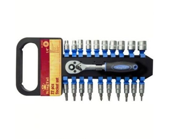 Набор головок и головок-бит с трещоткой в пластиковом держателе KINGTUL 22пр. 1/4" 2797 KT422 