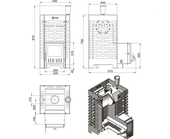 Печь для бани Везувий ASTON 16 INOX стекло 4610094714576 – изображение 3