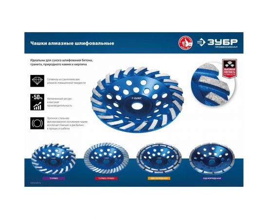 Сегментная алмазная чашка ЗУБР Профессионал Турбо 125 мм 33370-125_z01 – изображение 3