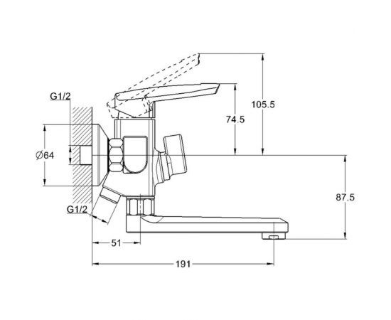 Смеситель для ванны и душа G-lauf с коротким поворотным изливом, хром LOF3-A033 – изображение 4