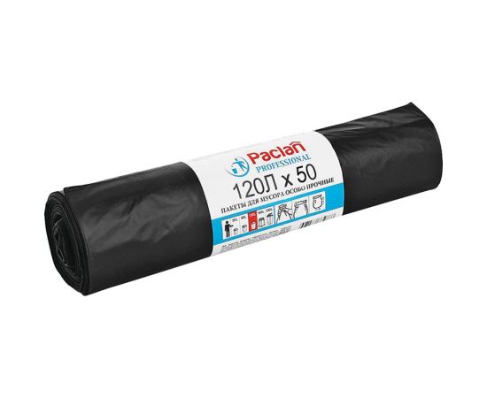 Мешки для мусора Professional (50 шт; 70x110 см; 120 л; ПВД; 20 мкм; черные) Paclan 604079 