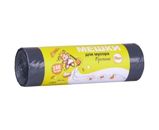 Мешки для мусора Прочные 240 л, 10 шт, черные, ролик Золушка 8019 