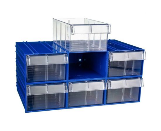 Пластиковый короб СТЕЛЛА-ТЕХНИК 140x250x100 мм, комплект 6 штук C-2-К6-синий-прозрачный 