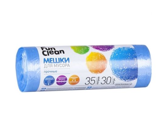 Мешки для мусора ""Прочные"" 35 л, 30 шт, голубые, ролик Fun Clean 7035 