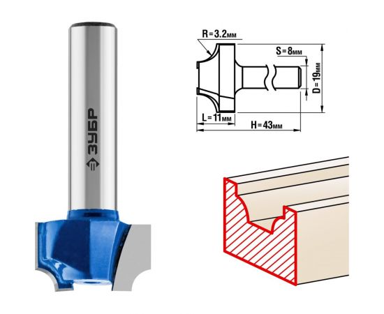 Пазовая фасонная фреза ЗУБР Профессионал №1, 19х11 мм 28740-19 