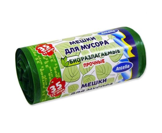 Мешки для мусора ПРОЧНЫЕ (15 шт; 35 л; bio-LDPE; 22 мкм; биоразлагаемые) ANTELLA 25303 