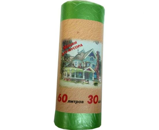 Мешки для мусора зеленые (30 шт; 60 л; 58x66 см; 10 мкм; ПНД) ООО Комус 328814 