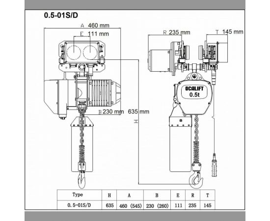 Цепная передвижная таль OCALIFT 005-01s г/п 0,5Т, высота 4,5м, 380в OCA00501ST45m – изображение 2
