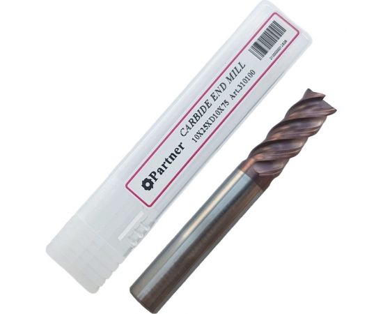 Фреза концевая твердосплавная до 65 НRC Серия 310 (10х25х75 мм; 4-х перая; TiAlSIN; 45 градусов; хв-к 10 мм) Partner 310100 – изображение 2