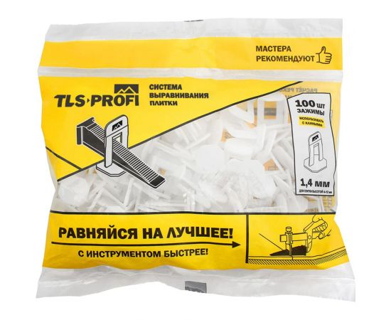 Система выравнивания плитки (100 шт; зажимы 1.4 мм) TLS-Profi TLS12016 – изображение 2