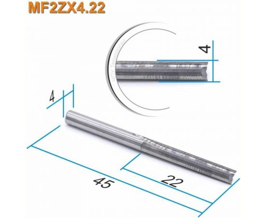 Фреза прямая двухзаходная MF2ZX4.22 (4х22х45 мм; хв-к 4 мм) МНОГОФРЕЗ 6918 – изображение 2