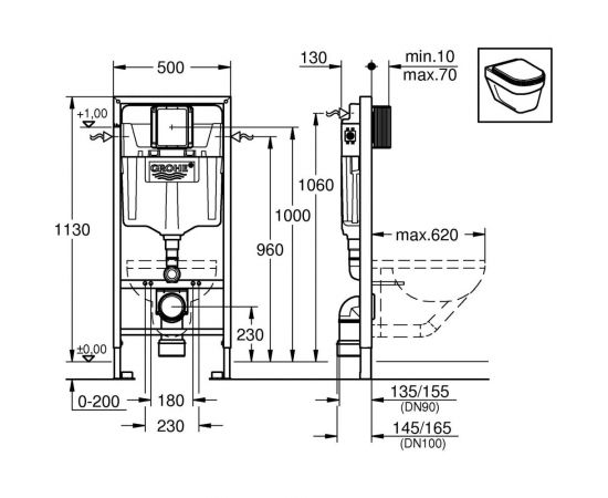 Набор 4 в 1 Grohe Solido с подвесным унитазом Lecico Perth, сиденьем и панелью смыва Skate Air 39192000 – изображение 3