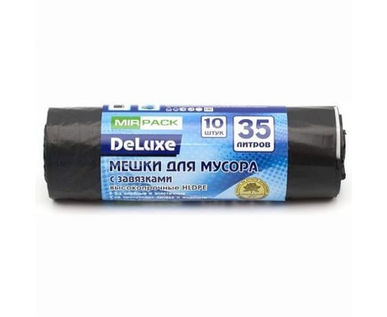 Мешки для мусора DELUXE (10 шт; 50х60 см; 35 л; 30 мкм; ПВД; черные) МирПак 4650056200730 