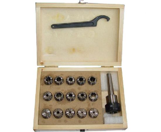 Патрон цанговый с хвостовиком КМ4 М16x2.0 мм, с набором цанг ER40 из 15 шт 4-26 мм CNIC 37473 