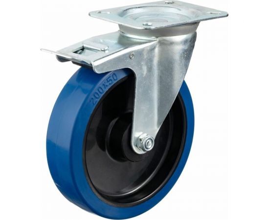 Колесо поворотное с тормозом (200 мм; игольчатый подшипник; грузоподъемность 400 кг; полипропилен; эластичная резина) СТЕЛЛА-ТЕХНИК N48200RBLB 