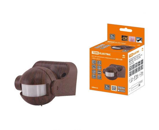 Датчик движения TDM ДДС-02В ""ЭКО"", 1100Вт, 5-480с, 6м, 5+Лк, 180гр, IP44, венге SQ0324-0042 