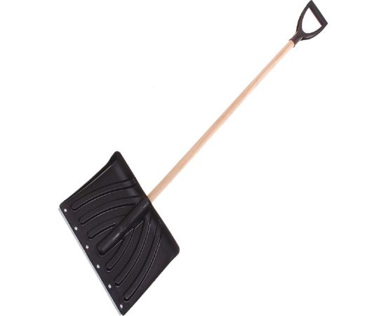 Снеговая пластиковая лопата ЛЕТО Крепыш оцинкованная планка, деревянный черенок, 465x340 мм 26727 