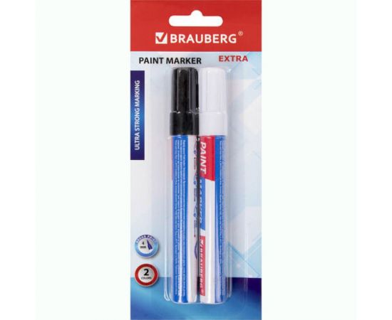 Лаковый маркер-краска BRAUBERG EXTRA paint marker 4 мм, НАБОР 2 цвета, белый/черный, 151998 