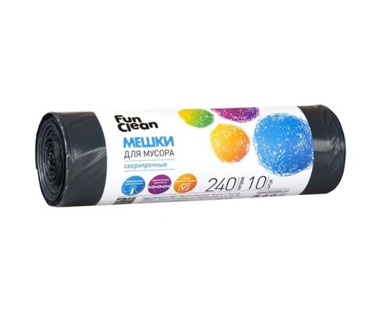 Мешки для мусора ""Сверхпрочные"" 240 л, 10 шт, черные, ролик Fun Clean 6417 