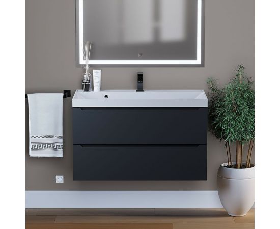 Подвесная тумба с раковиной uperwood Tanos 90 см, черная 291020255 