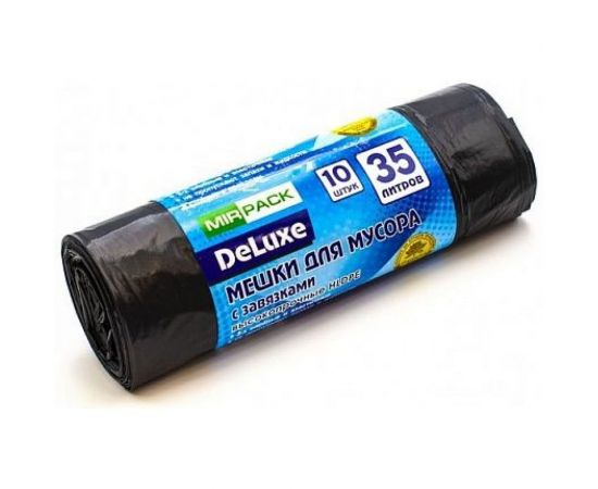 Мешки для мусора DELUXE (10 шт; 50х60 см; 35 л; 30 мкм; ПВД; черные) МирПак 4650056200730 – изображение 2