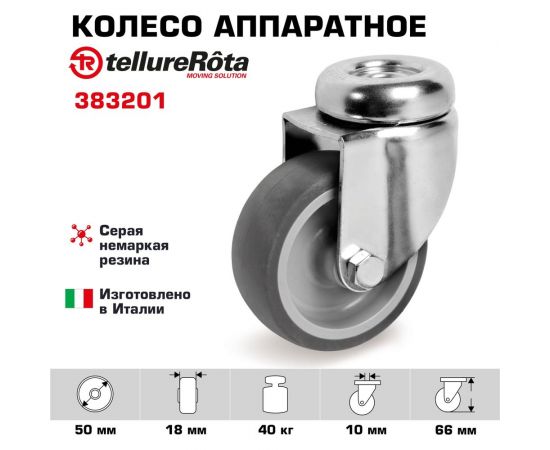 Колесо аппаратное поворотное с отверстием под болт (50 мм; 40 кг) Tellure rota 383201 – изображение 2