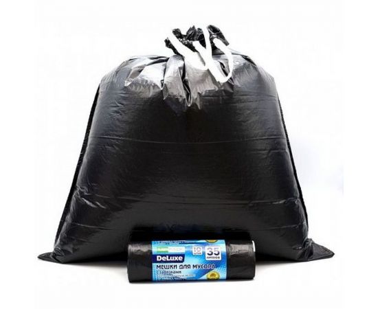 Мешки для мусора DELUXE (10 шт; 50х60 см; 35 л; 30 мкм; ПВД; черные) МирПак 4650056200730 – изображение 3