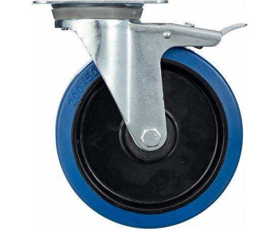 Колесо поворотное с тормозом (200 мм; игольчатый подшипник; грузоподъемность 400 кг; полипропилен; эластичная резина) СТЕЛЛА-ТЕХНИК N48200RBLB – изображение 3