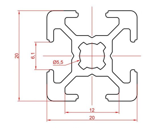 Профиль конструкционный 2000х20x20 мм, паз 6 мм Алтервиа А11202006x2000 – изображение 4