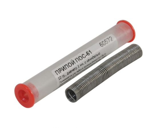 Припой с канифолью ПОС 61 1 мм, 10 г, туба Россия 60572 