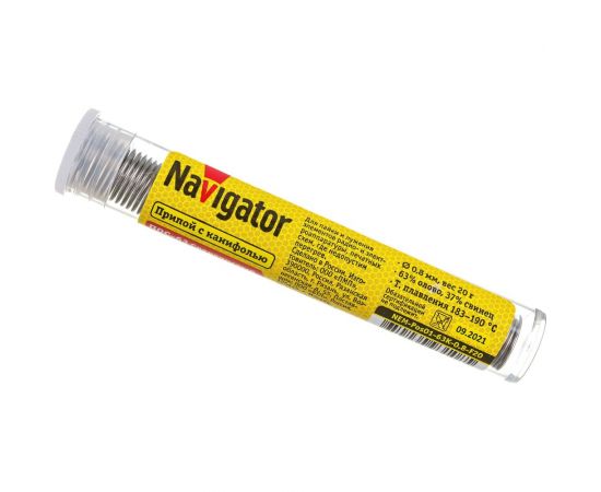 Припой NEM-Pos01-63K-0.8-F20 ПОС-63 (20 гр; 0.8 мм; колба) Navigator 93108 – изображение 2