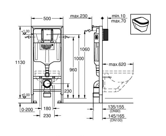 Система инсталляции для подвесного унитаза Grohe Rapid SL с принадлежностями для монтажа перед стеной 38536001 – изображение 2