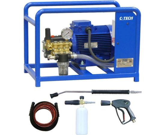 Профессиональная мойка высокого давления C-TECH TR (200 бар, до 900 л/ч, 5.5 кВт) + комплект Практик TR2015ES2E4BP2FM-10-SF60 