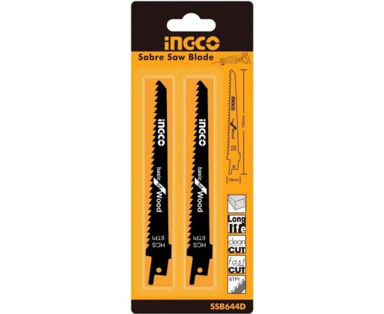 Набор полотен по дереву HCS (150х19х1.25 мм; 6TPI) для сабельной пилы INGCO SSB644D 