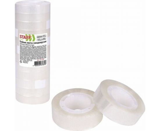 Канцелярские клейкие ленты STAFF 12 мм х 33 м, Classic, 12 шт., прозрачные 271259 