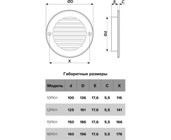 Решетка наружная вентиляционная круглая 15РКН (200 мм; с фланцем 150 мм; ASA; коричневая) ERA 87-976 – изображение 4