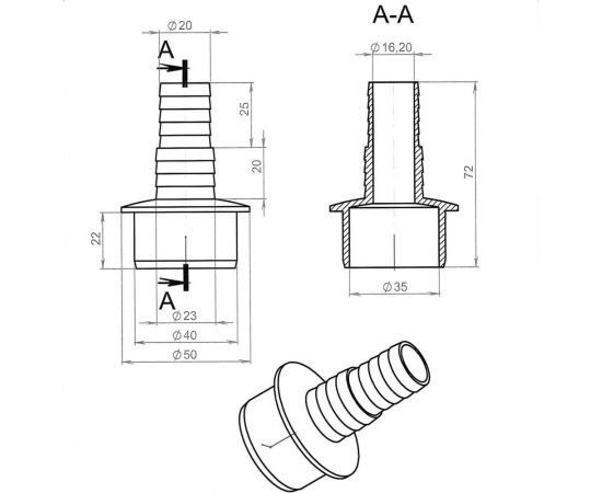 Переходник для подключения сливного шланга Профитт 20x23x40, белый, с хомутом 2226872 – изображение 6