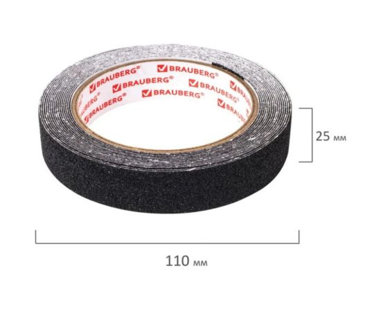 Клейкая противоскользящая лента BRAUBERG 25 мм х 5 м, черная, зернистая, основа ПВХ 606772 – изображение 7