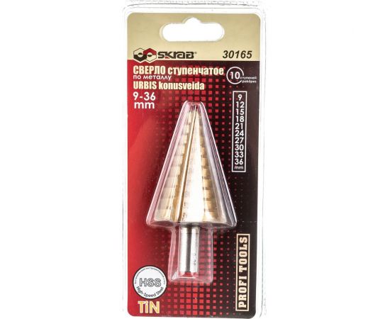 Сверло по металлу ступенчатое (9-36 мм; 10 ступеней; TiN) SKRAB 30165 