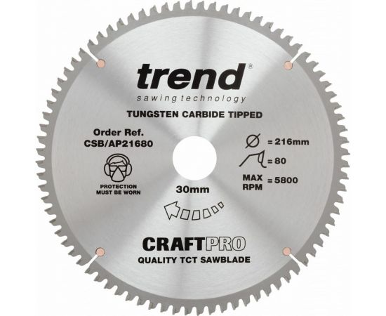 Пильный диск 216 мм 80 зубьев по алюминию и пластику TREND CSB/AP21680 