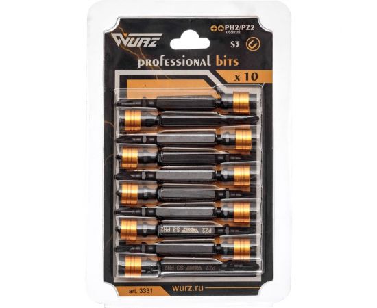 Бита магнитная PH2/PZ2, 65 мм, двухсторонняя, с магнитным держателем, 10 шт WURZ 3331 – изображение 2