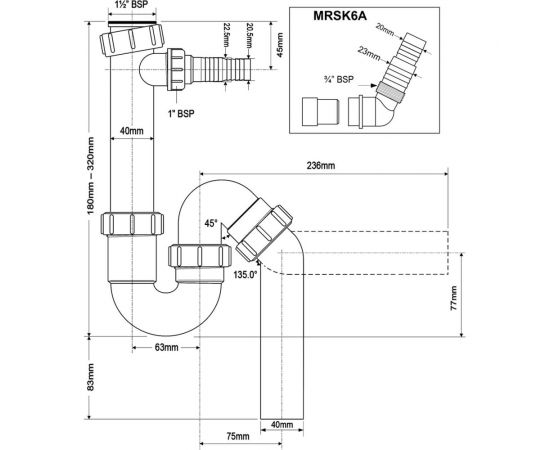 Сифон McAlpine без выпуска d40-40/40 P/S-образный, с носиком MRSK6A – изображение 2