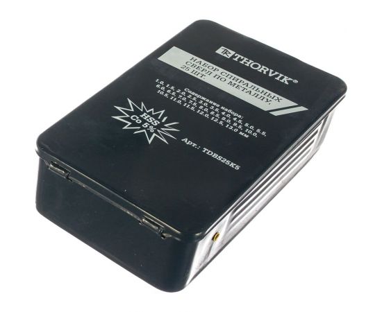 Набор спиральных сверл по металлу (25 шт, HSS Co, 1.0-13.0 мм) в металлическом кейсе Thorvik TDBS25K5 – изображение 2