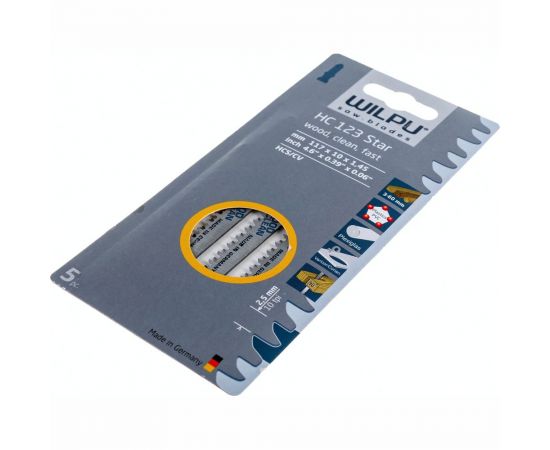 Пилка по дереву HC 123 (5 шт; 117х10х1.45 мм; 91 мм; 10 TPI; HCS/CV) WILPU 210500005 – изображение 3